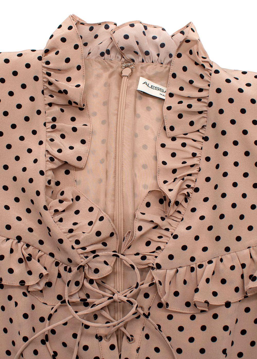 Alessandra Rich Beige Silk Polka Dot Dress with Lace Up Design