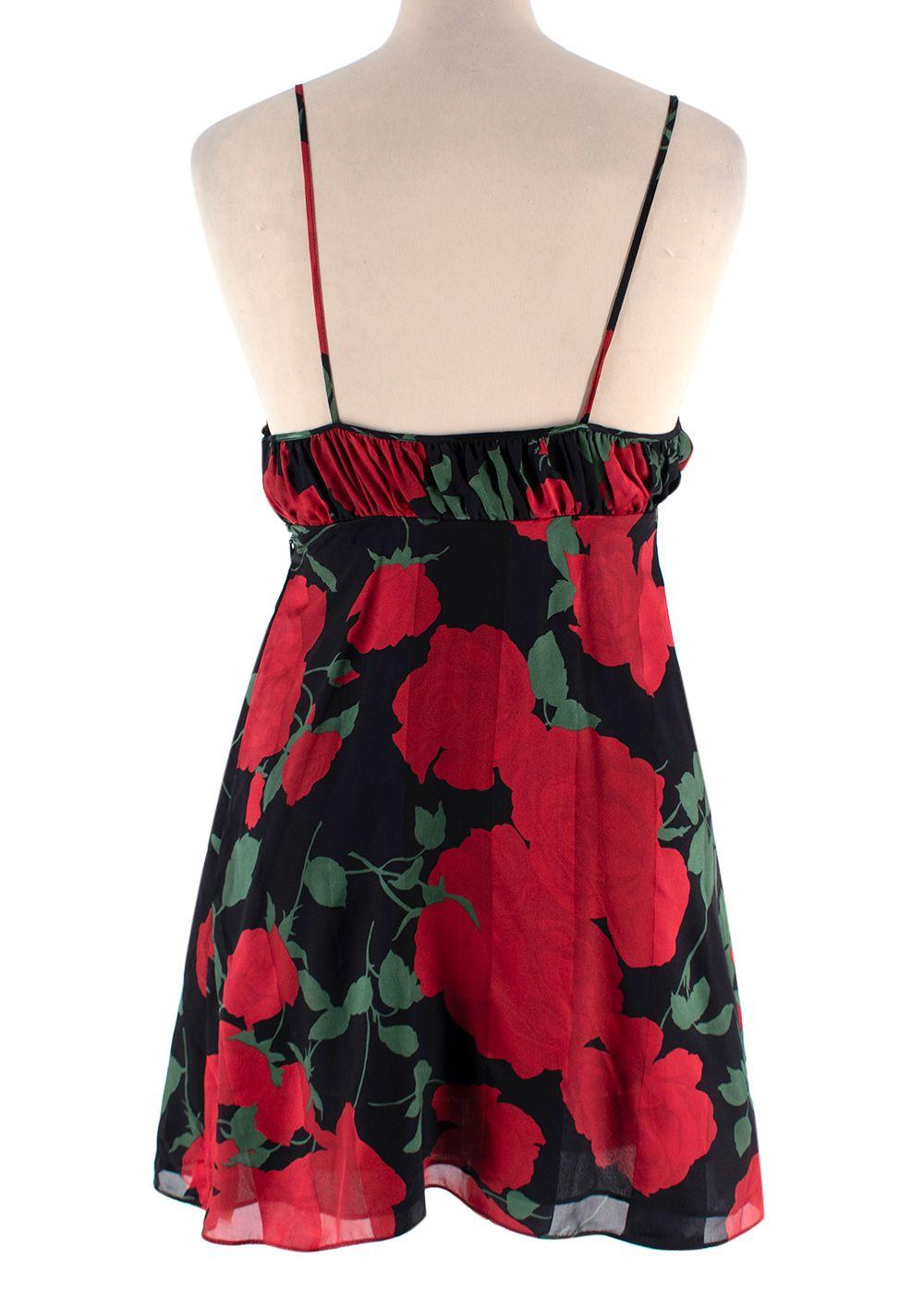 Saint Laurent Rose Print Silk Slip Dress