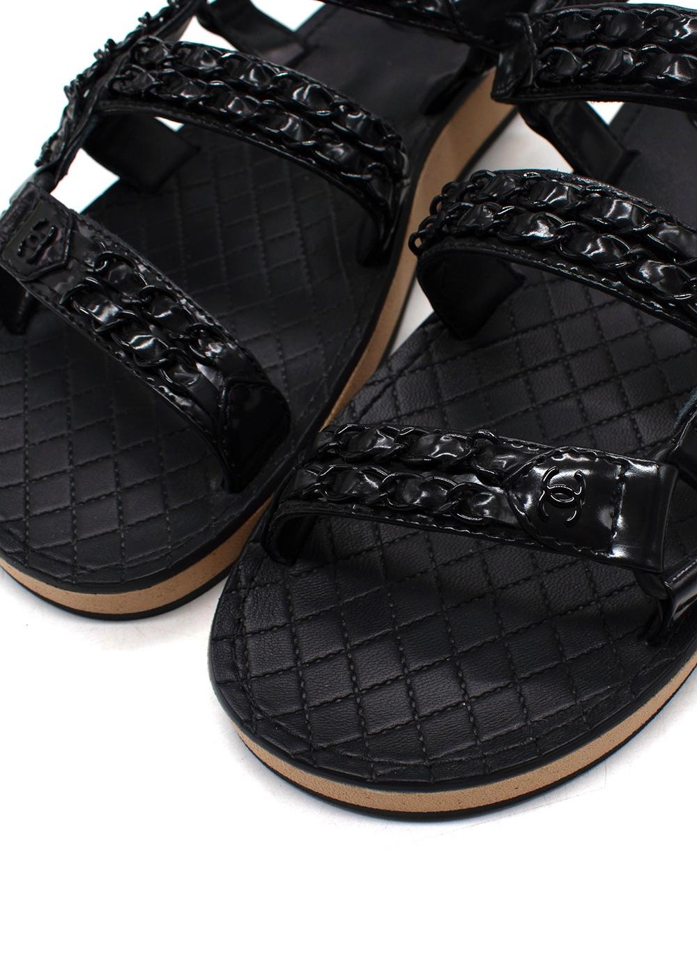 Chanel Black Patent Leather Chain Dad Sandals