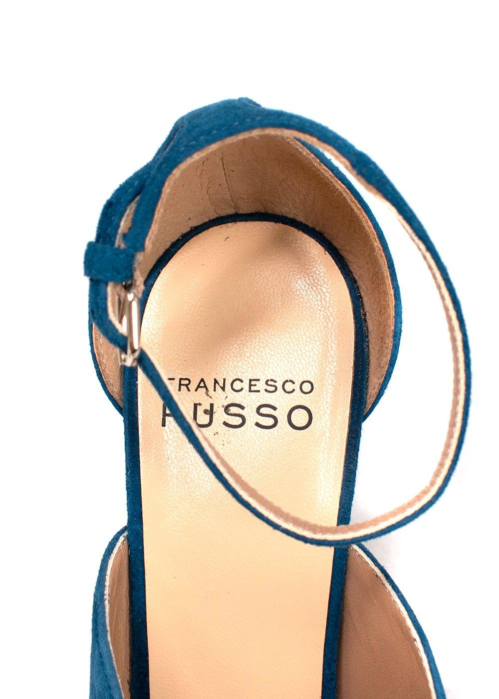 Blue Suede V-Cut Ankle Strap Sandals