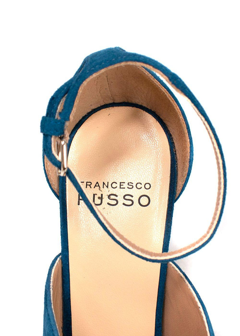 Blue Suede V-Cut Ankle Strap Sandals