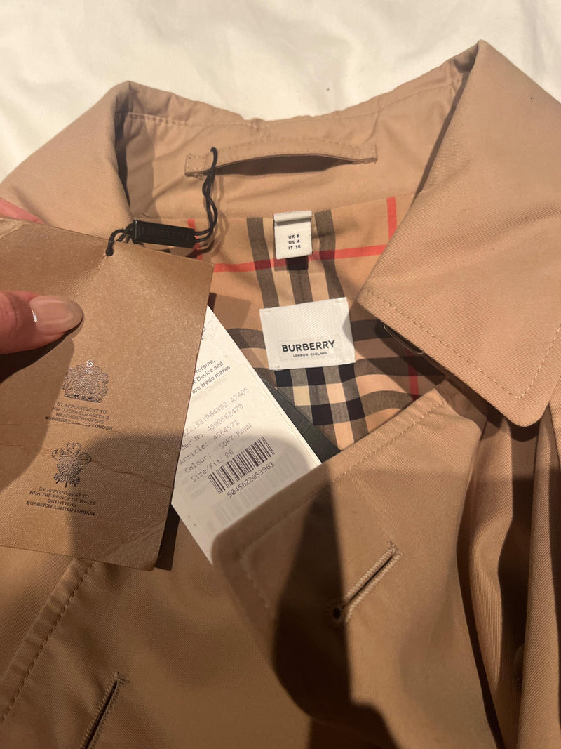 Burberry Soft Fawn Cape Trench Coat with Contrast Detail