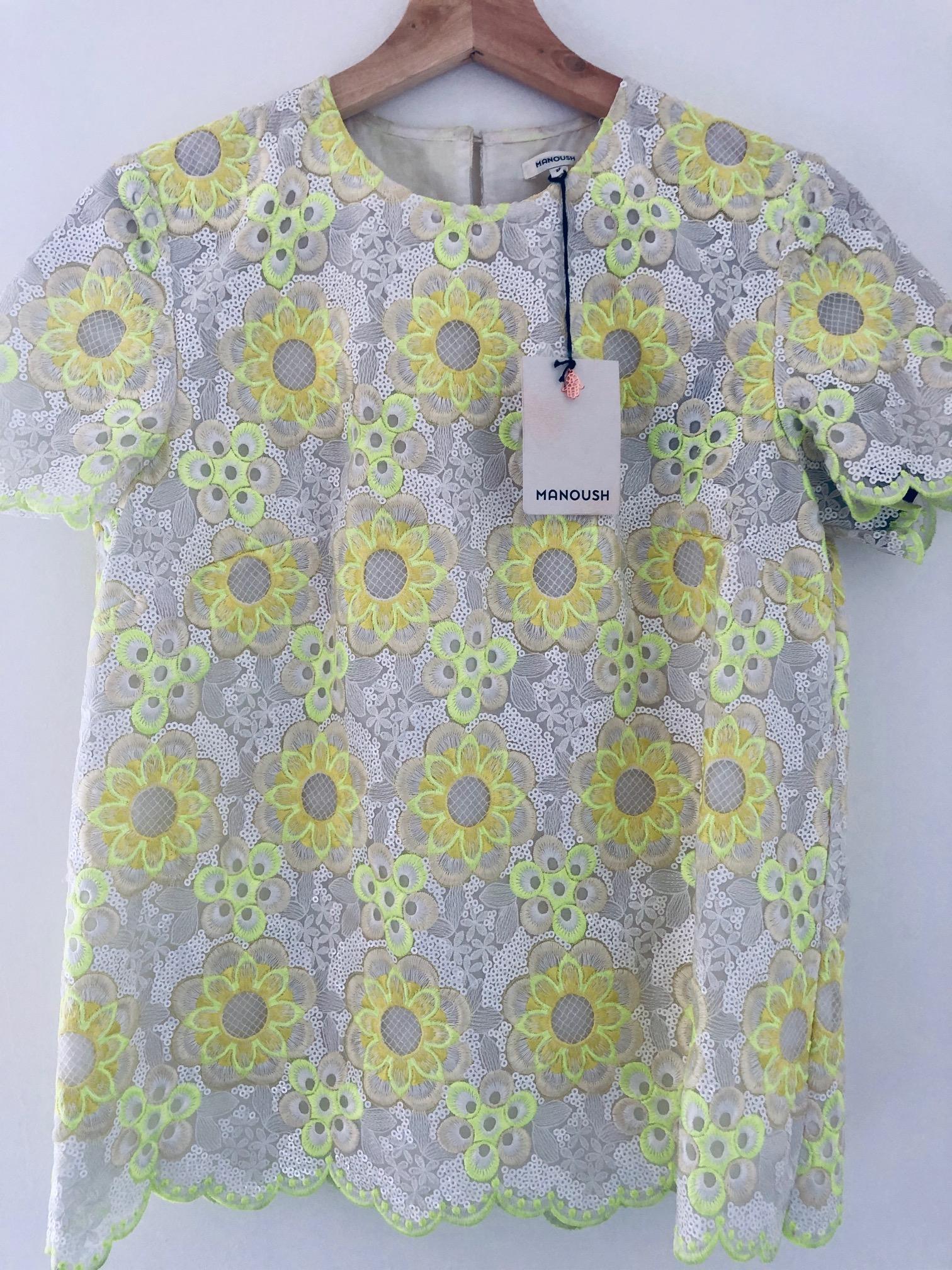 Manoush white & yellow floral lace top