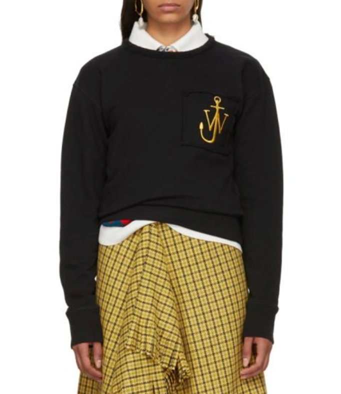 Washed Black Embroidered Cotton Sweatshirt