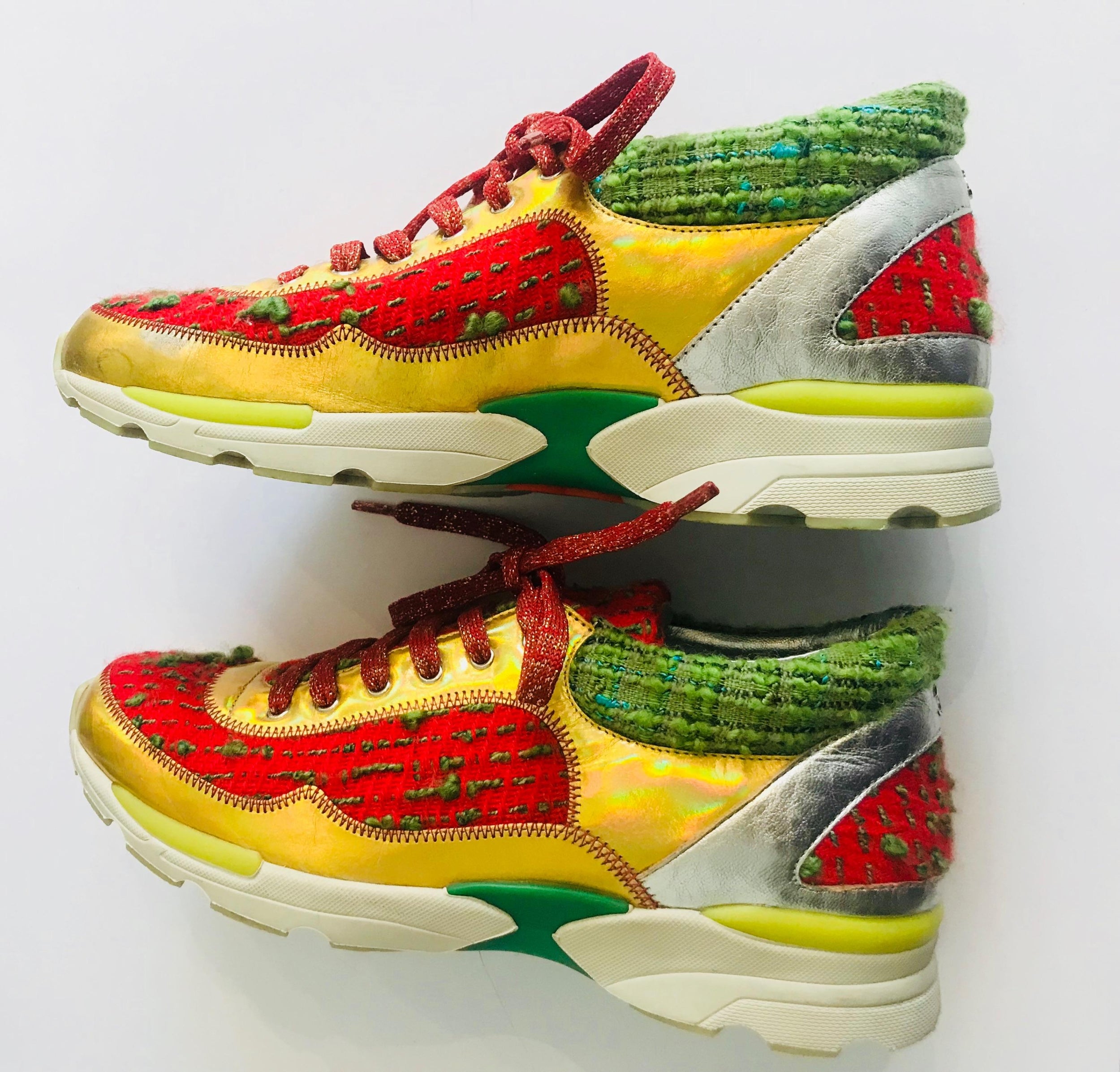 Multicoloured tweed & leather CC Sneakers