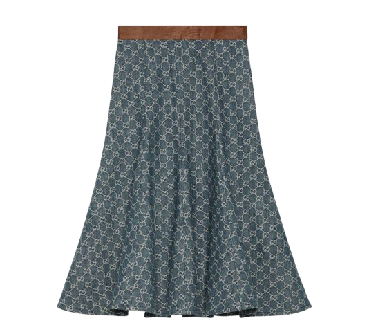 Gucci Monogram Denim Skirt with Leather Trim