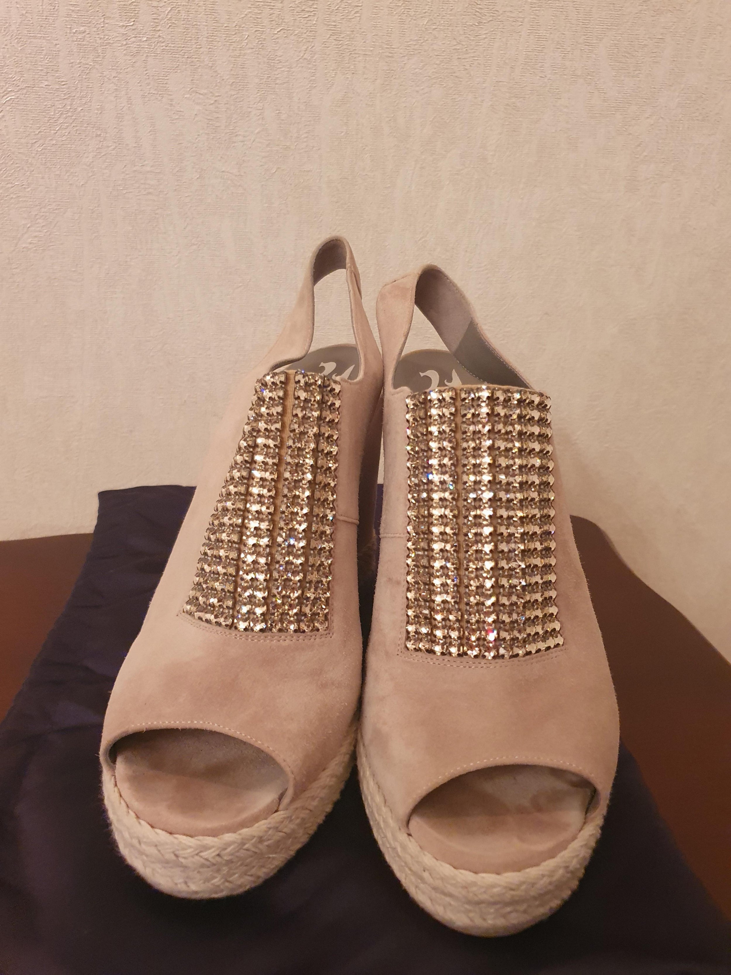 Gina Suede Crystal Embellished Wedge Sandals