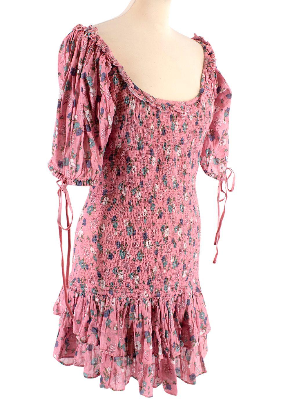 Violet Floral Printed Cotton Ruffled Mini Dress
