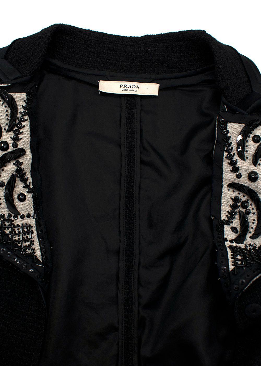 Sequin Embellished Black Wool Tweed Jacket
