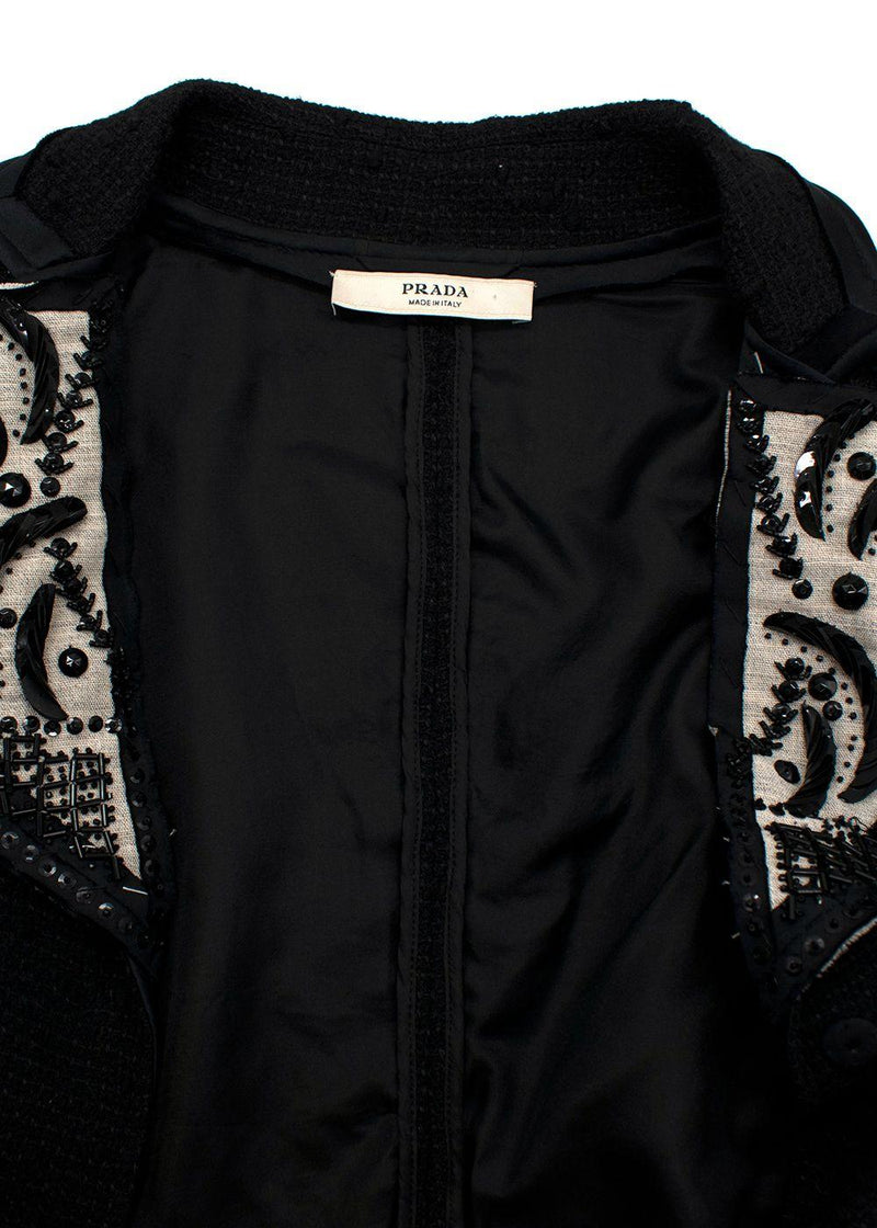 Sequin Embellished Black Wool Tweed Jacket