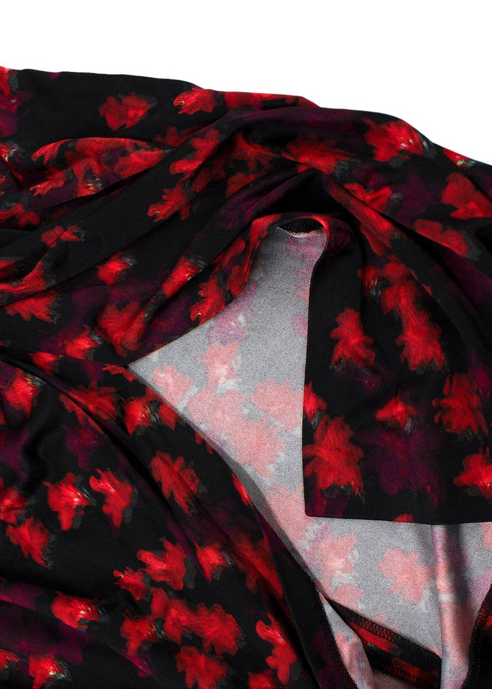 Givenchy Red and Black Floral Ruched Fitted Skirt