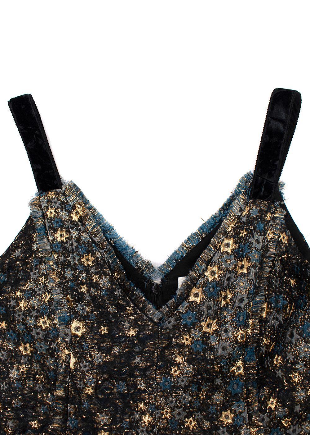 Erdem Teal and Gold Star Patterned Jacquard Dress