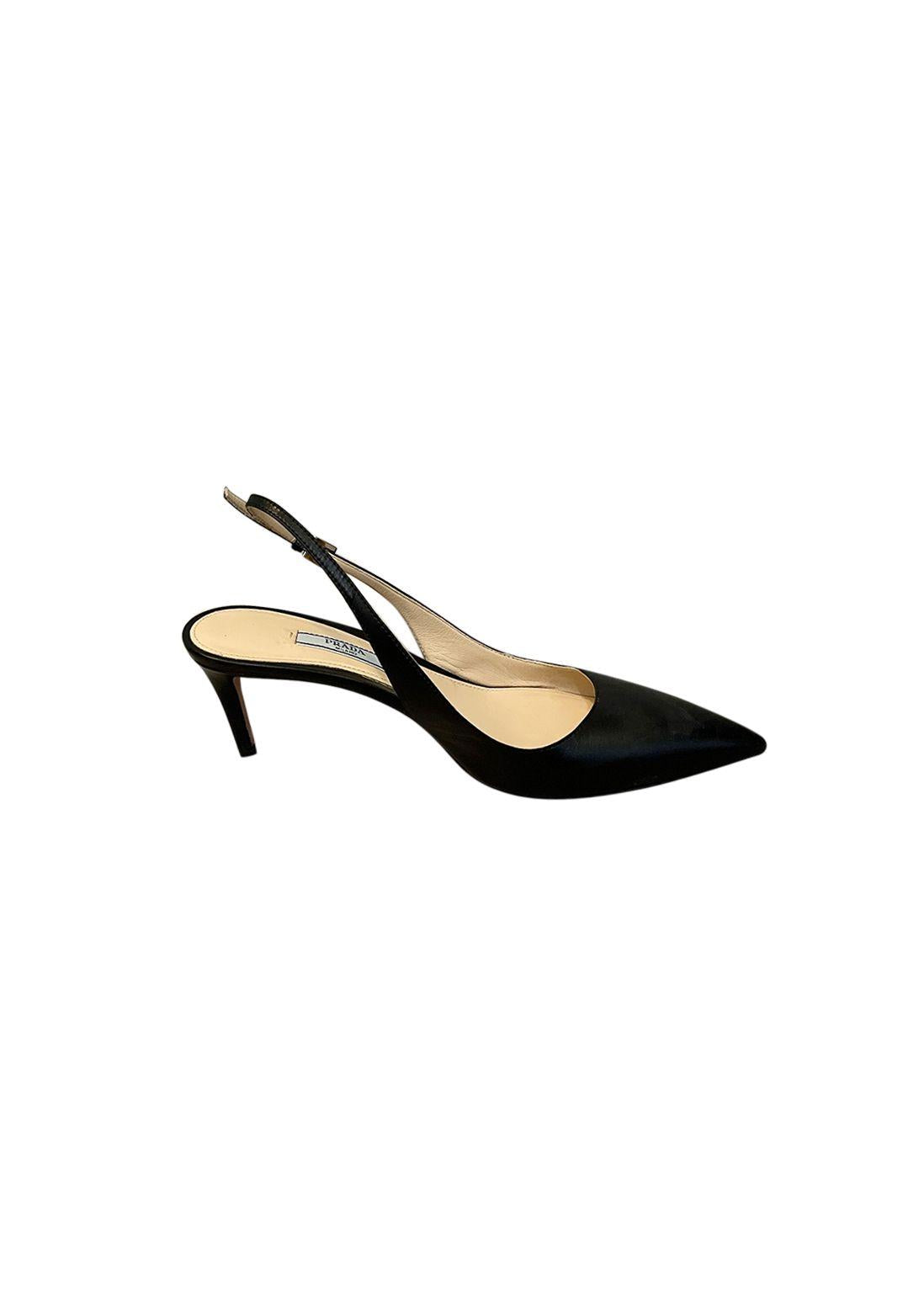 Black Leather Slingback Sandals