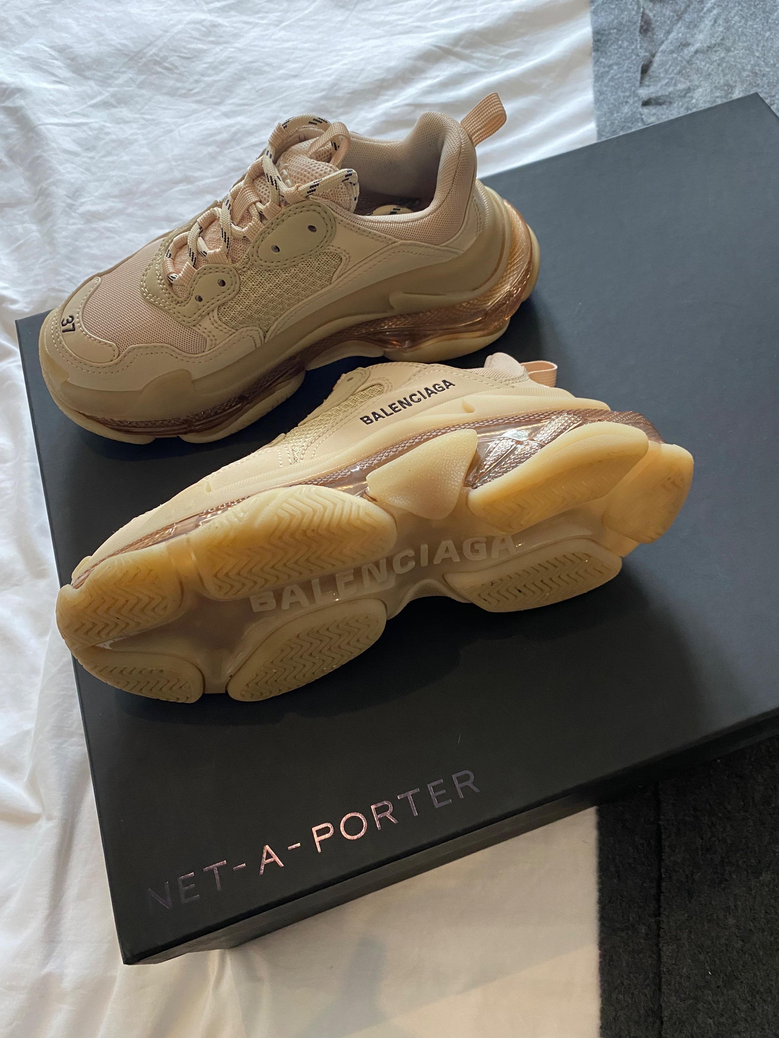 Balenciaga beige leather & mesh Triple S Clear Sole trainers