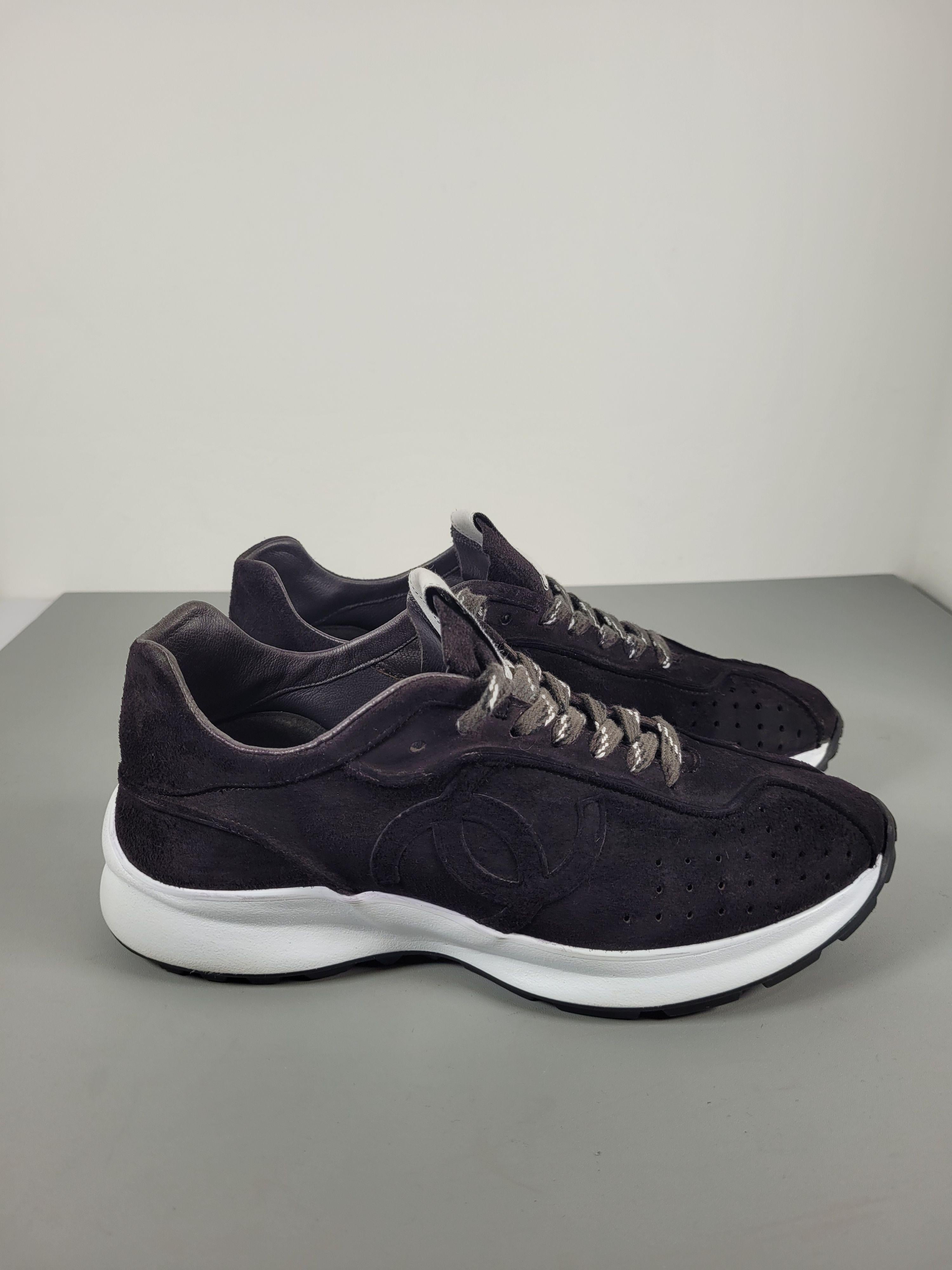 Chanel Black Suede Low Top Logo Sneakers