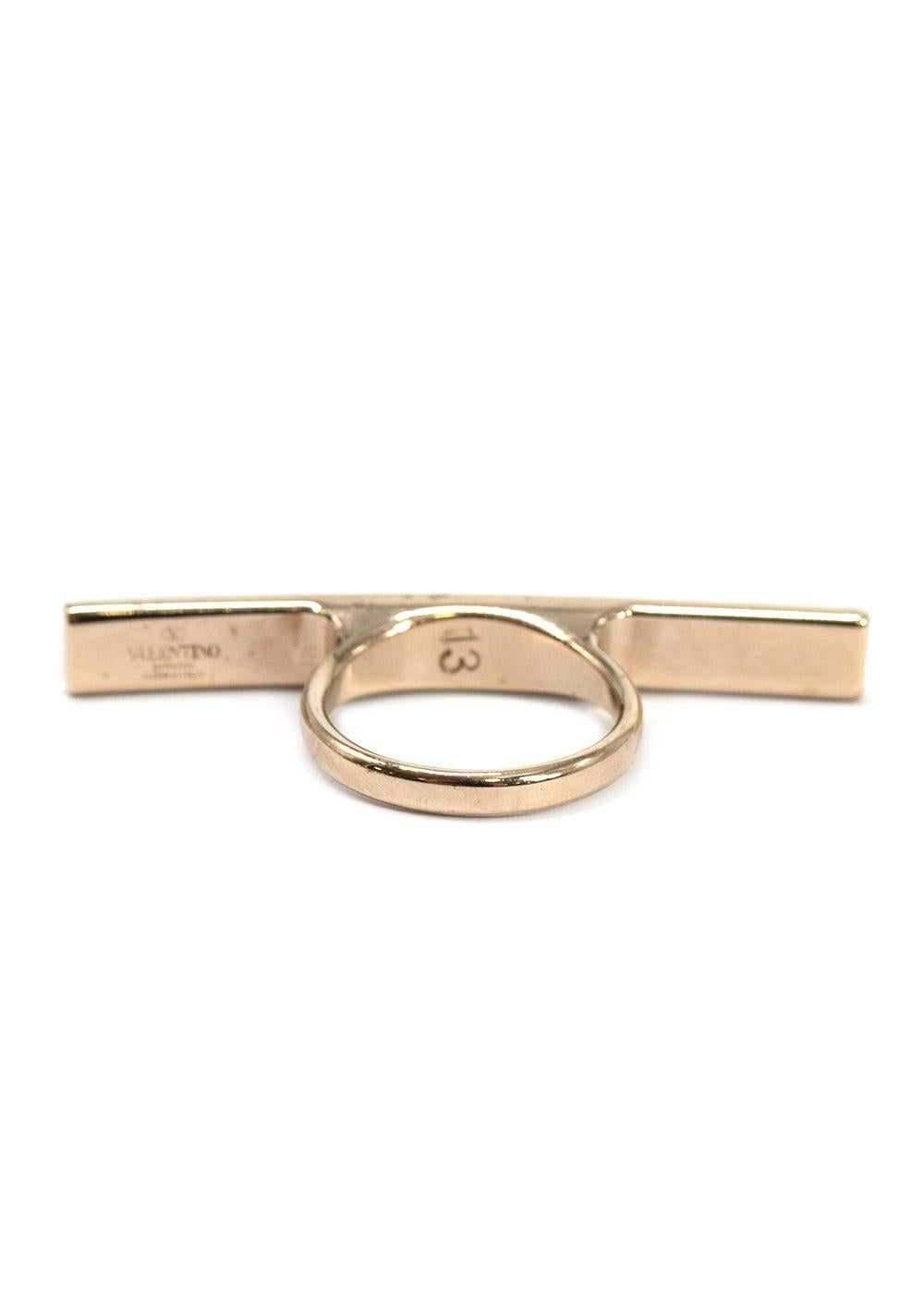 Valentino Gold Tone Pyramid Stud Bar Ring - Size 13