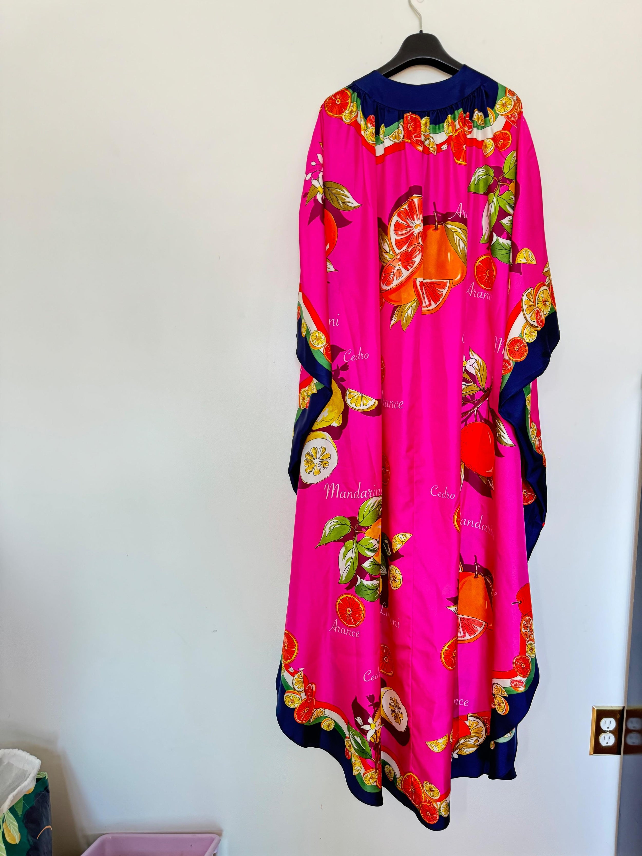 Pink Capri Silk Painterly Fruit Kaftan