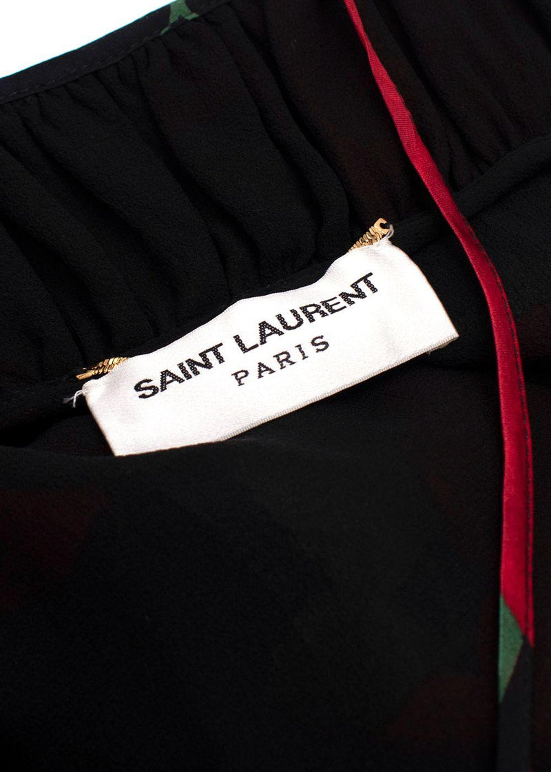 Saint Laurent Rose Print Silk Slip Dress
