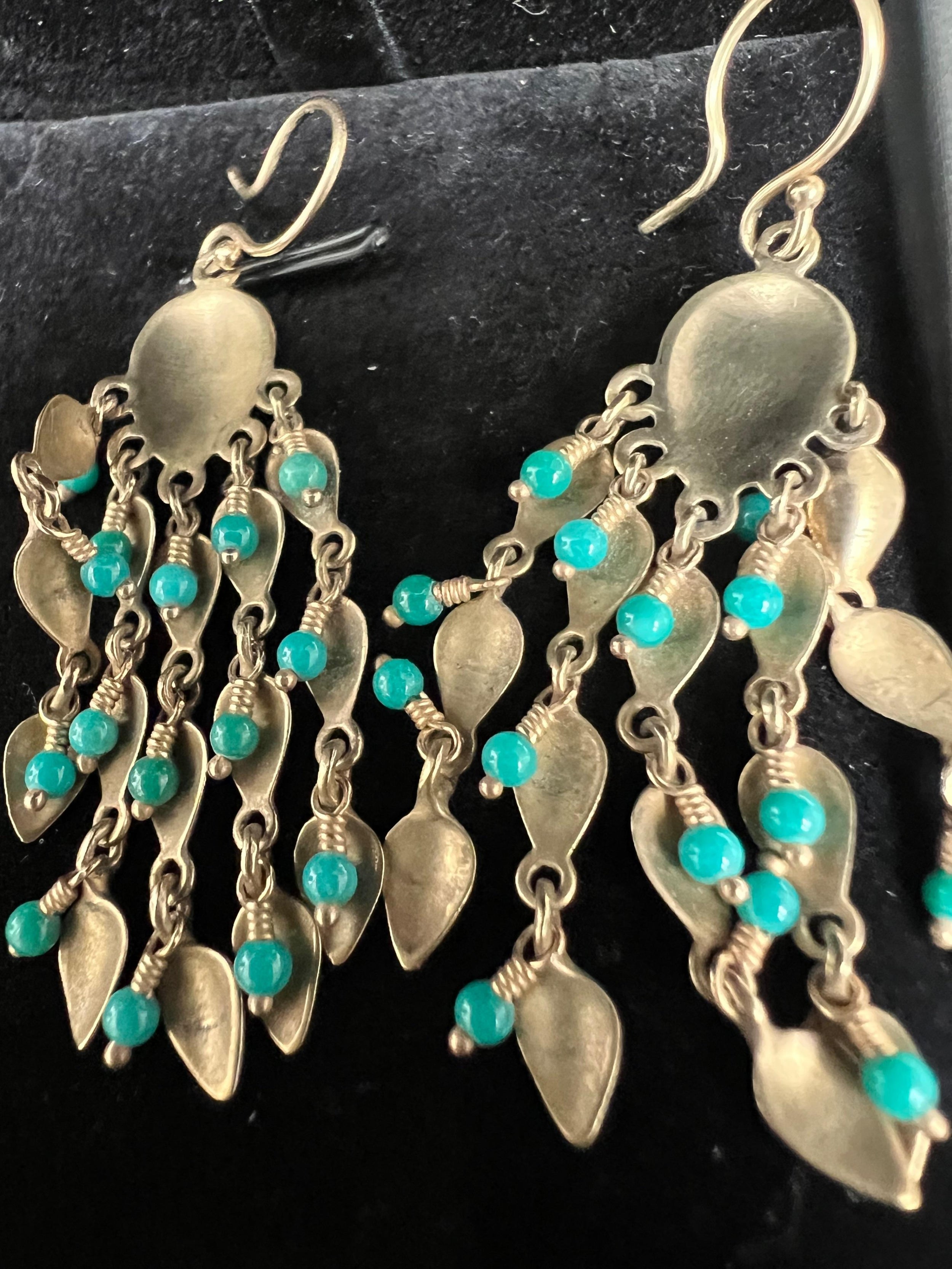 Me&Ro Gold Tone Leaf Shaped Beaded Earrings