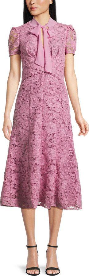 Self Portrait Pink Cord Lace Crossover Dress