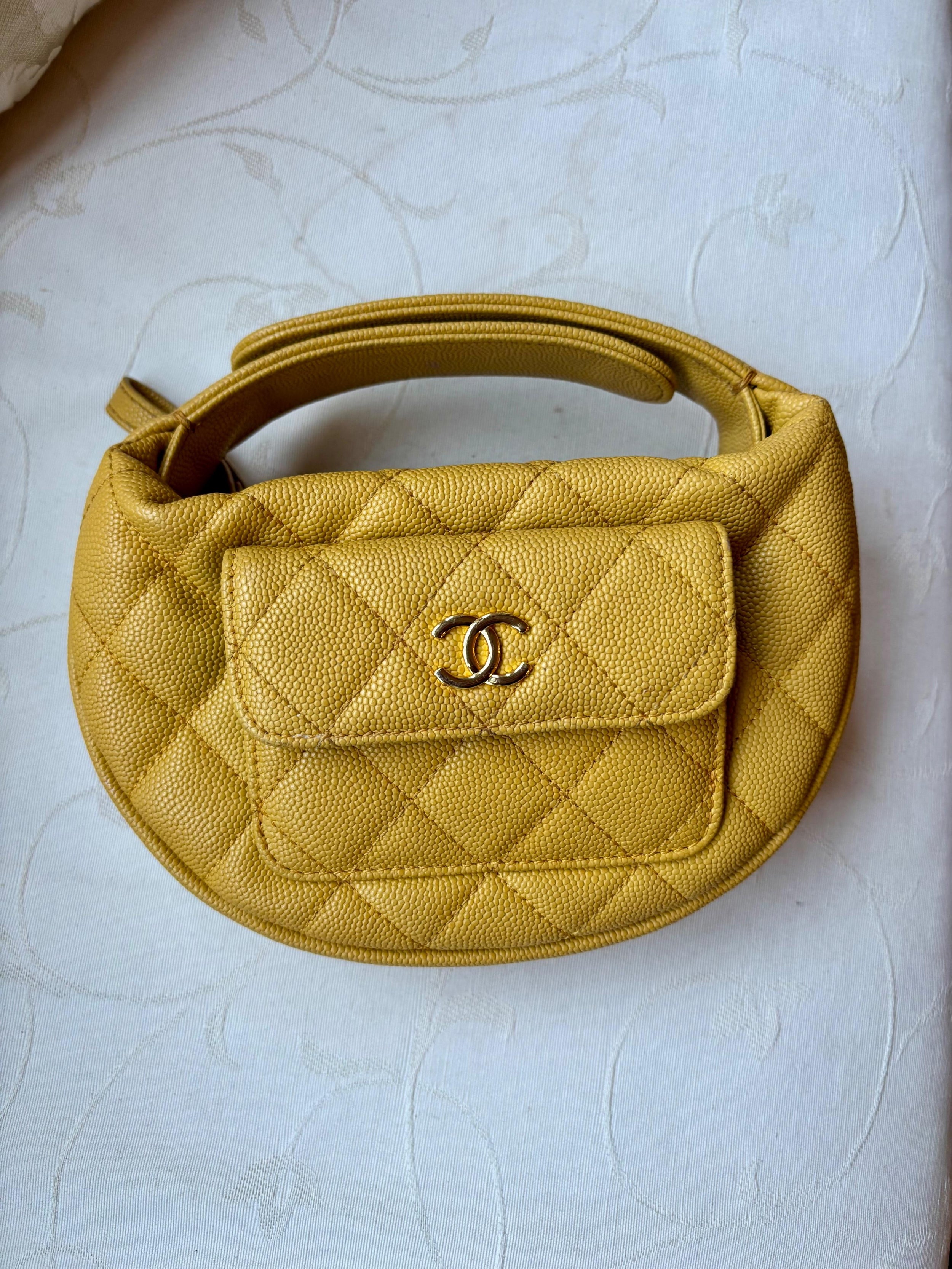 Chanel Yellow Caviar Leather Polly Pocket  Hobo Pouch