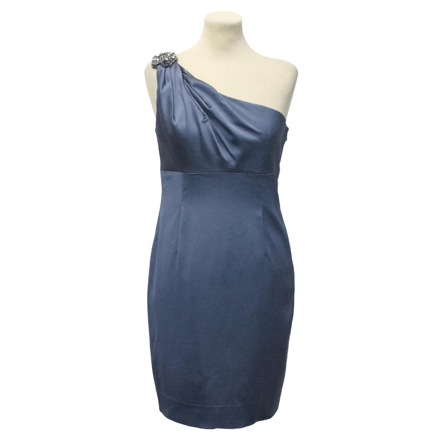 David Meister Blue One Shoulder Dress
