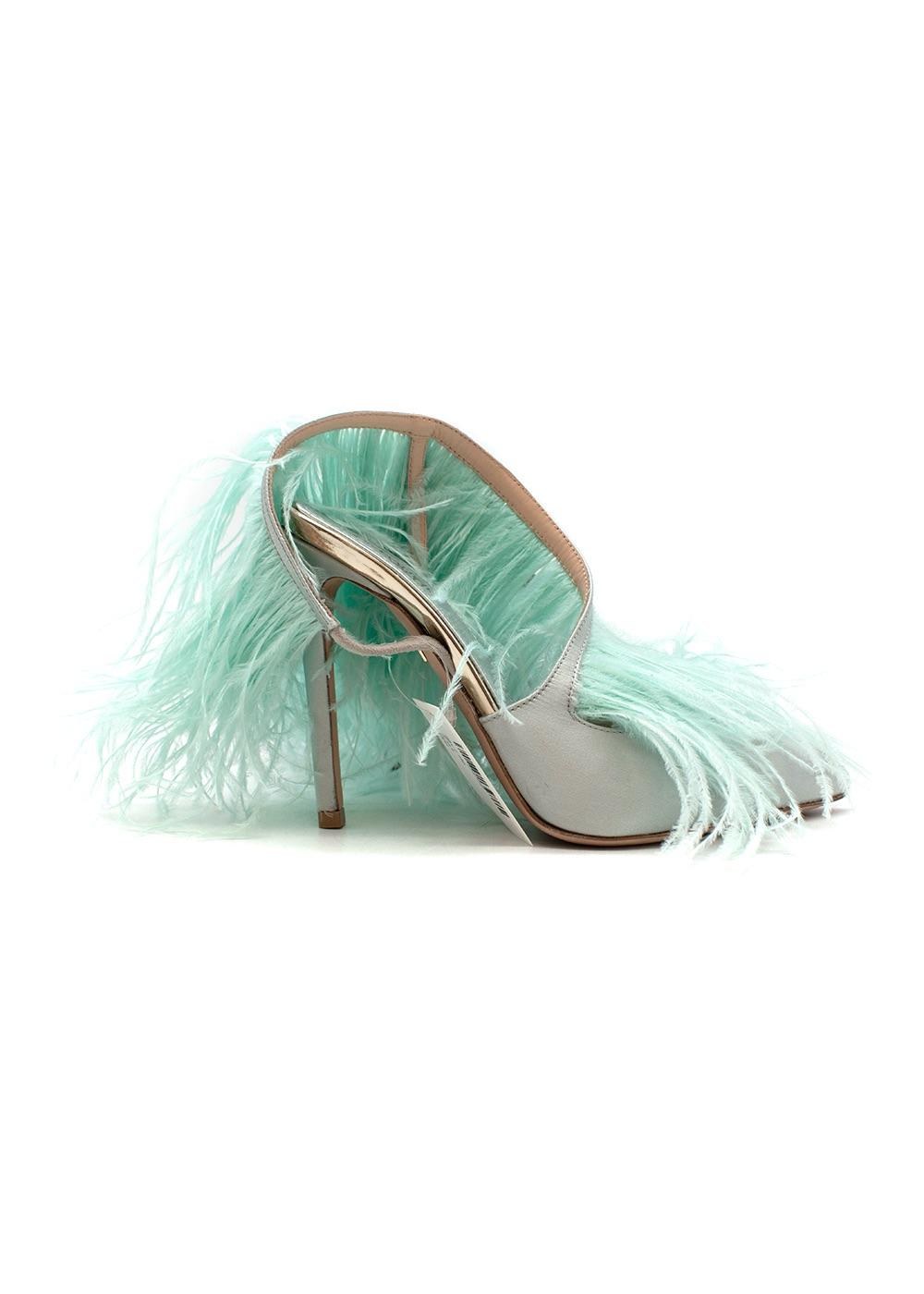Green Ostrich Feather Satin Slingbacks