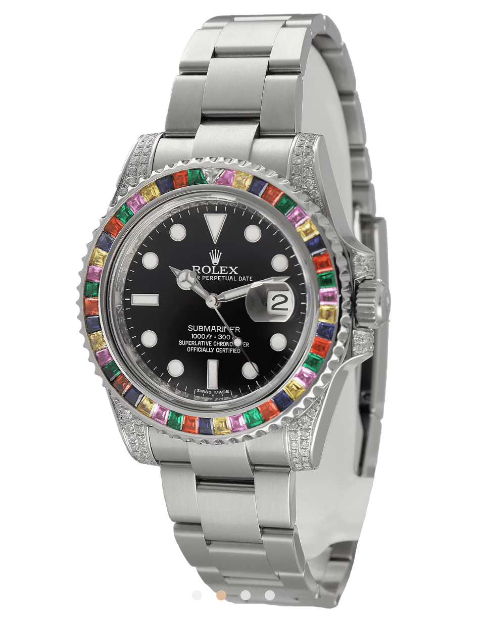 Rolex 40mm Silver Oyster Perpetual Date Submariner Rainbow  Watch