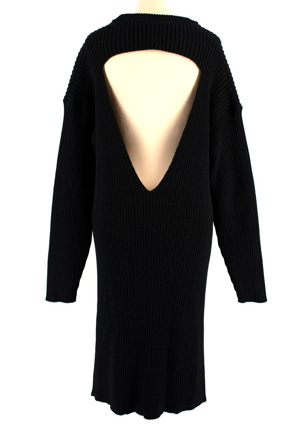 Open Back Black Ribbed Merino Wool Jumper Dress