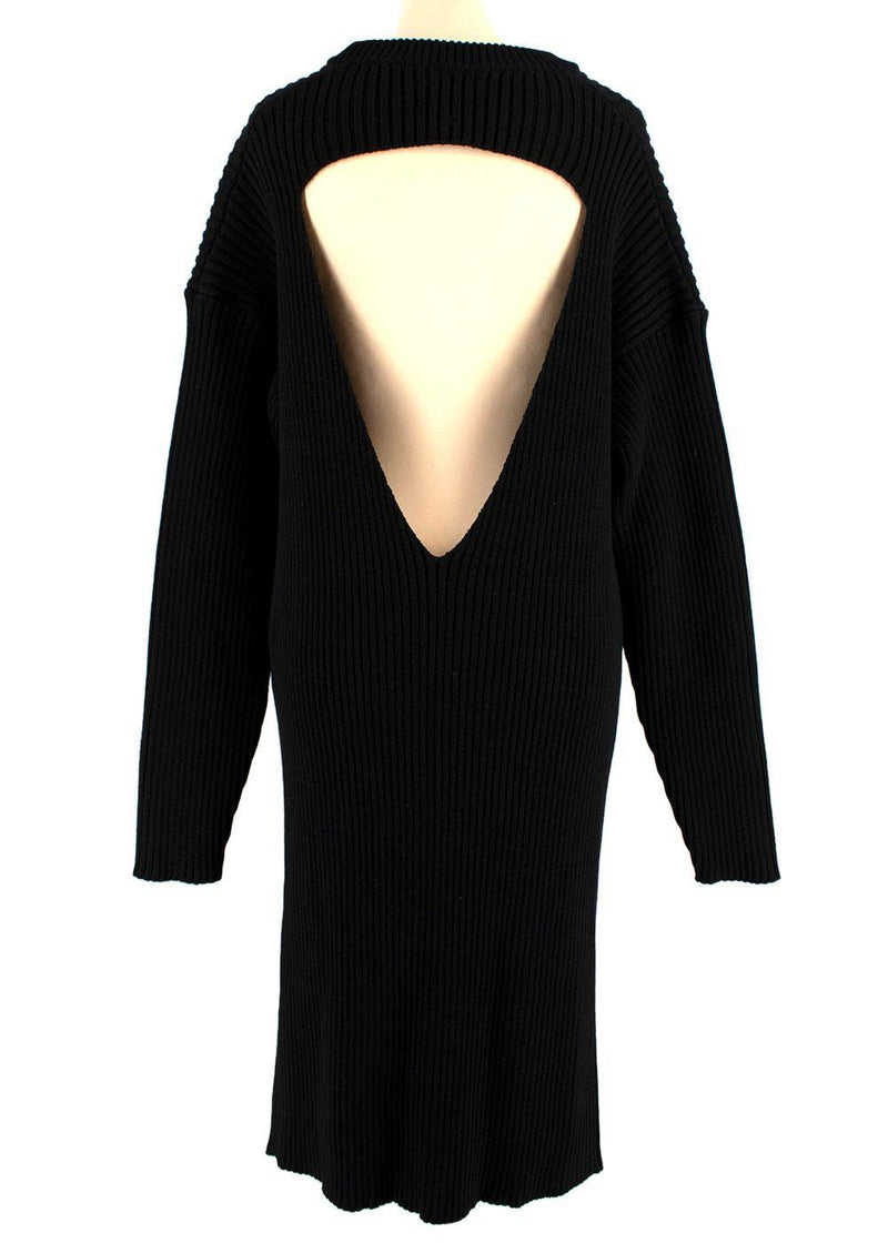 Open Back Black Ribbed Merino Wool Jumper Dress