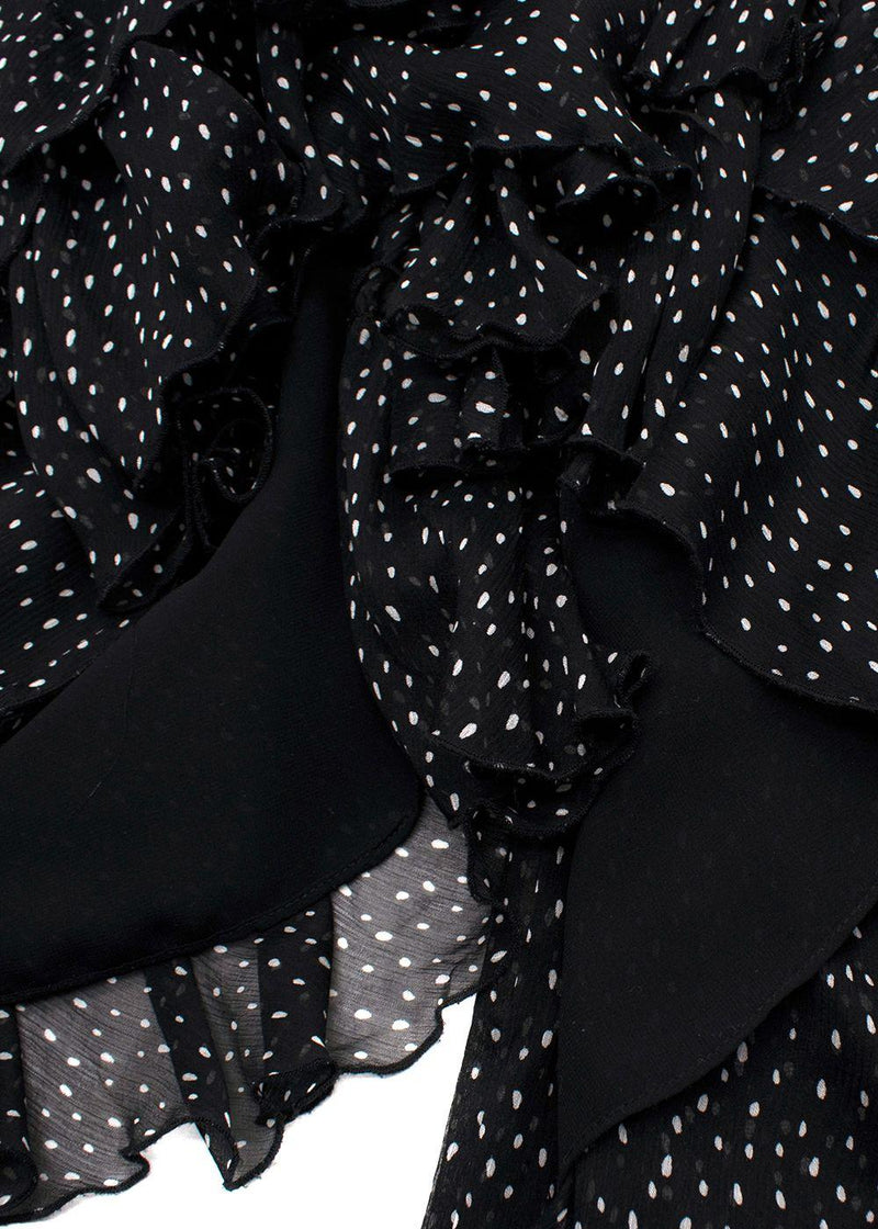 Diane Von Furstenberg Black Polkadot Chiffon Wrap Mini Dress