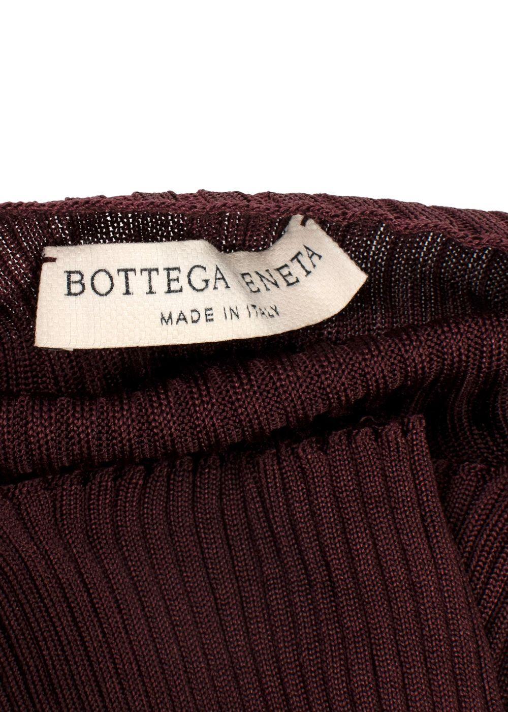 Bottega Veneta Burgundy Long Sleeve Ribbed Turtleneck Top