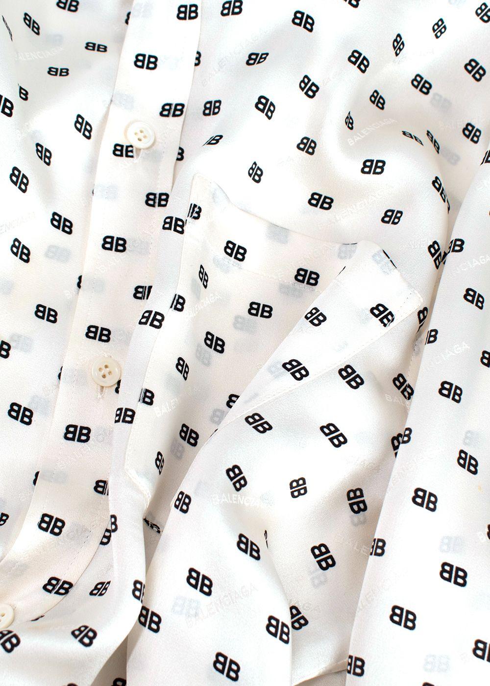 Balenciaga Ivory Monogram Silk Oversized Shirt