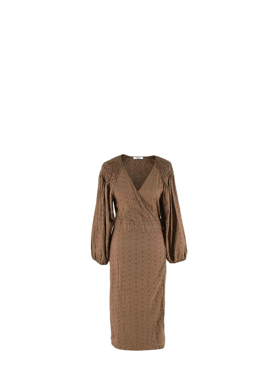 Brown Cotton Broderie Anglaise Wrap Dress
