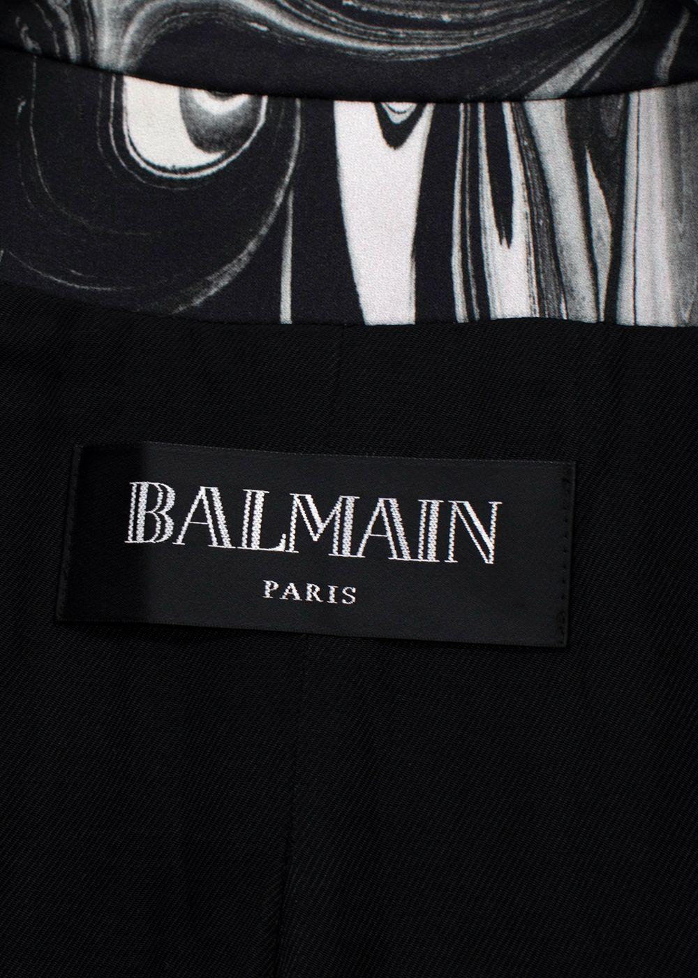 Balmain Black Marble Printed Satin Double Breasted Blazer