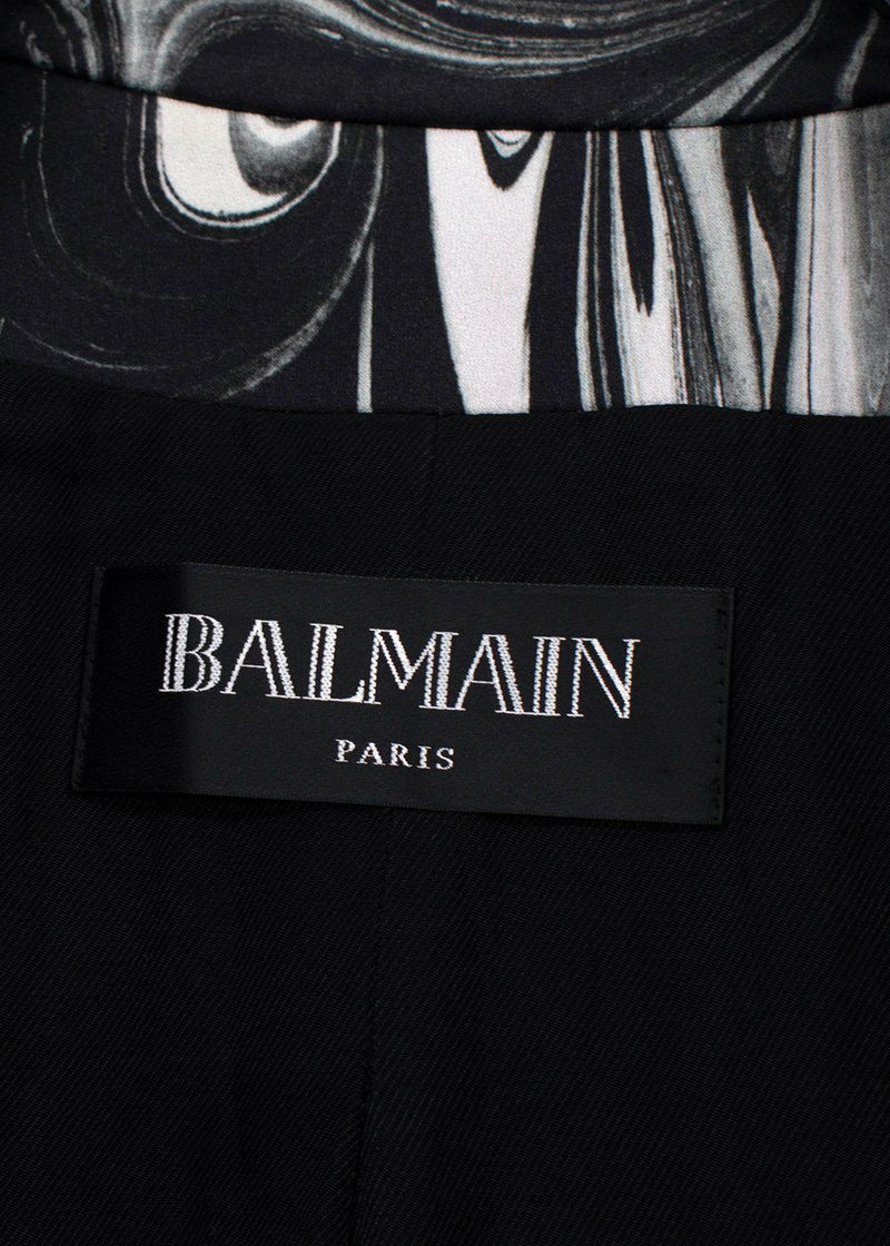 Balmain Black Marble Printed Satin Double Breasted Blazer