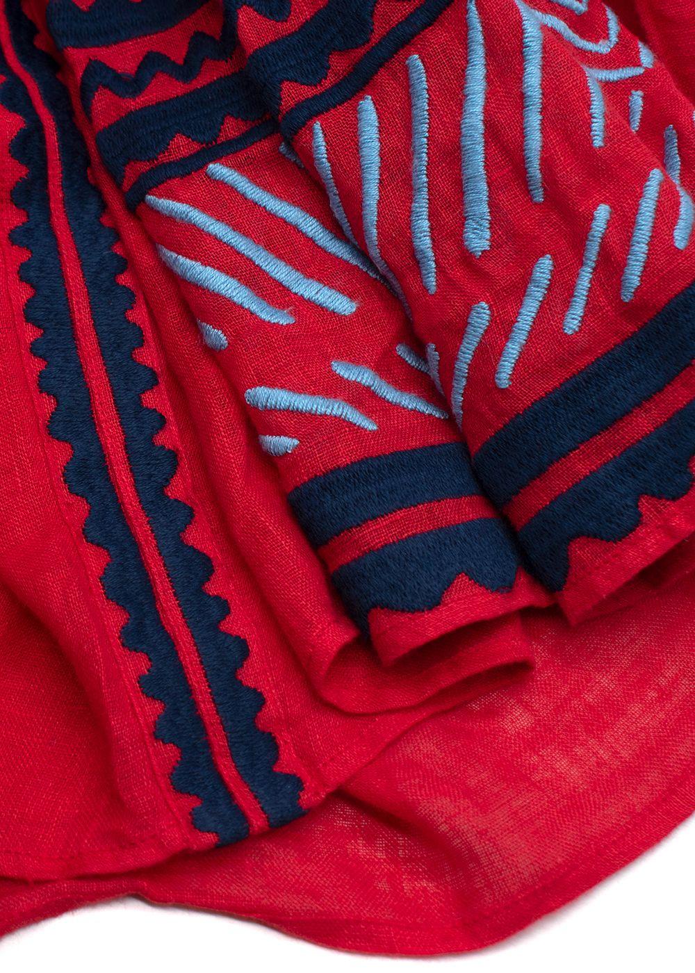 March II Red Embroidered Kaftan with Tassel Detailing