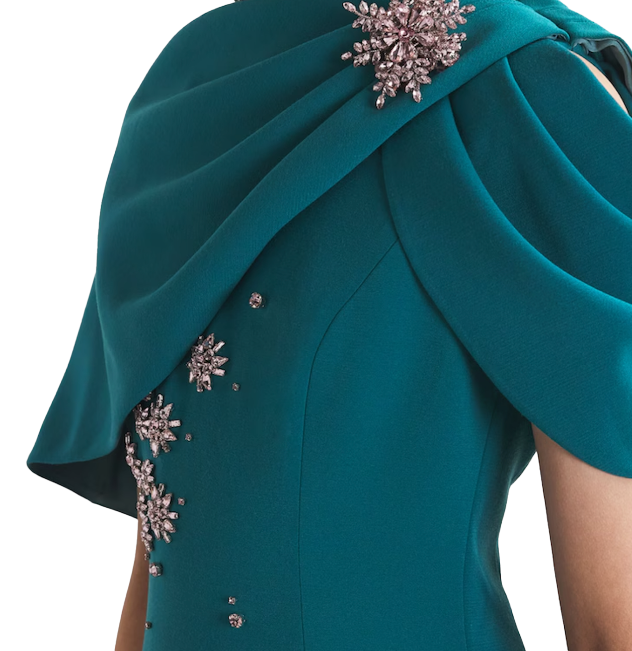 Huishan Zhang Embellished Isolde Fitted Cape Gown
