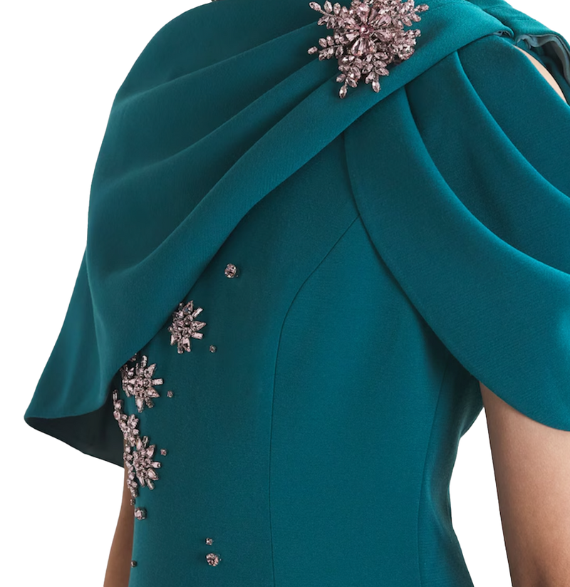 Huishan Zhang Embellished Isolde Fitted Cape Gown