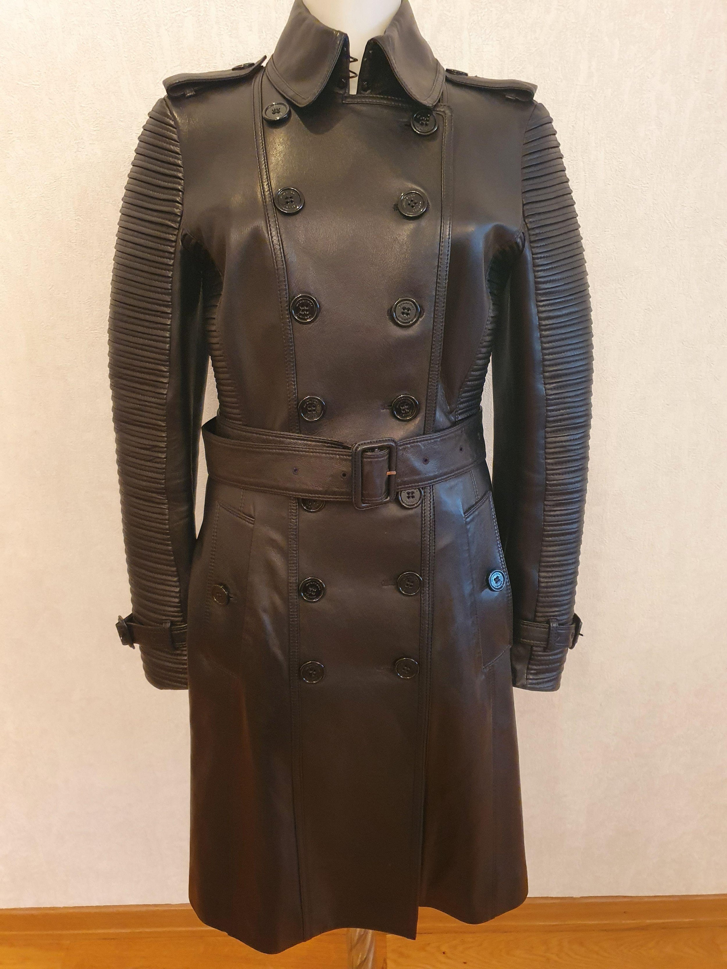 Long Lambskin Biker Trench Coat