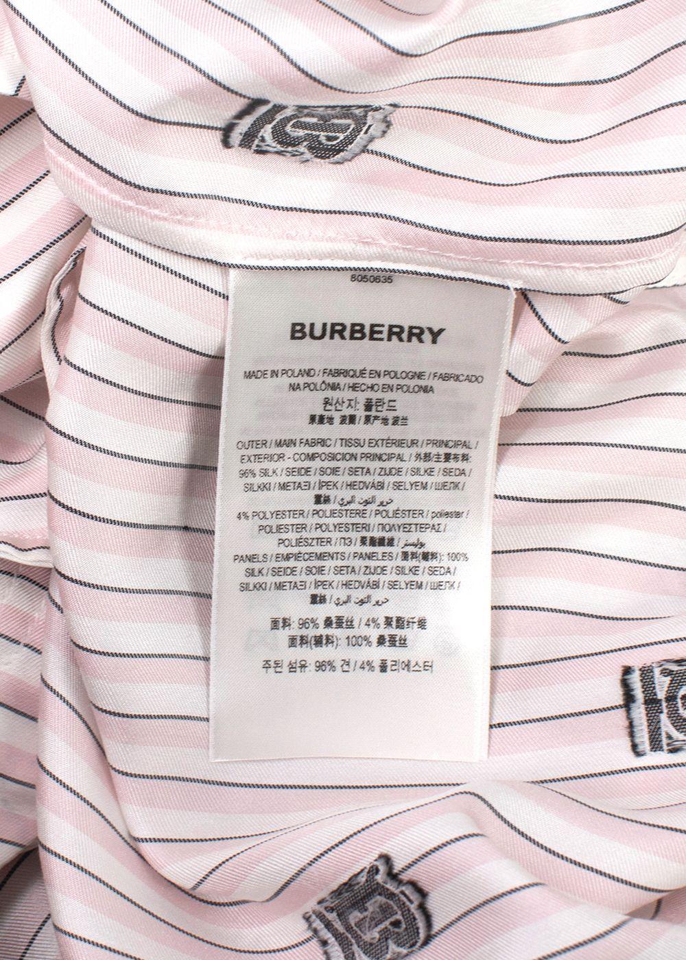 Burberry Pink and White Striped Elina Logo Print Shirt Dress