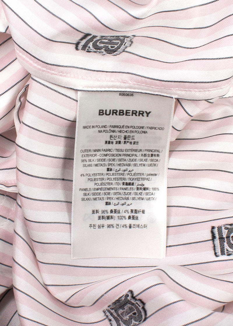 Burberry Pink and White Striped Elina Logo Print Shirt Dress
