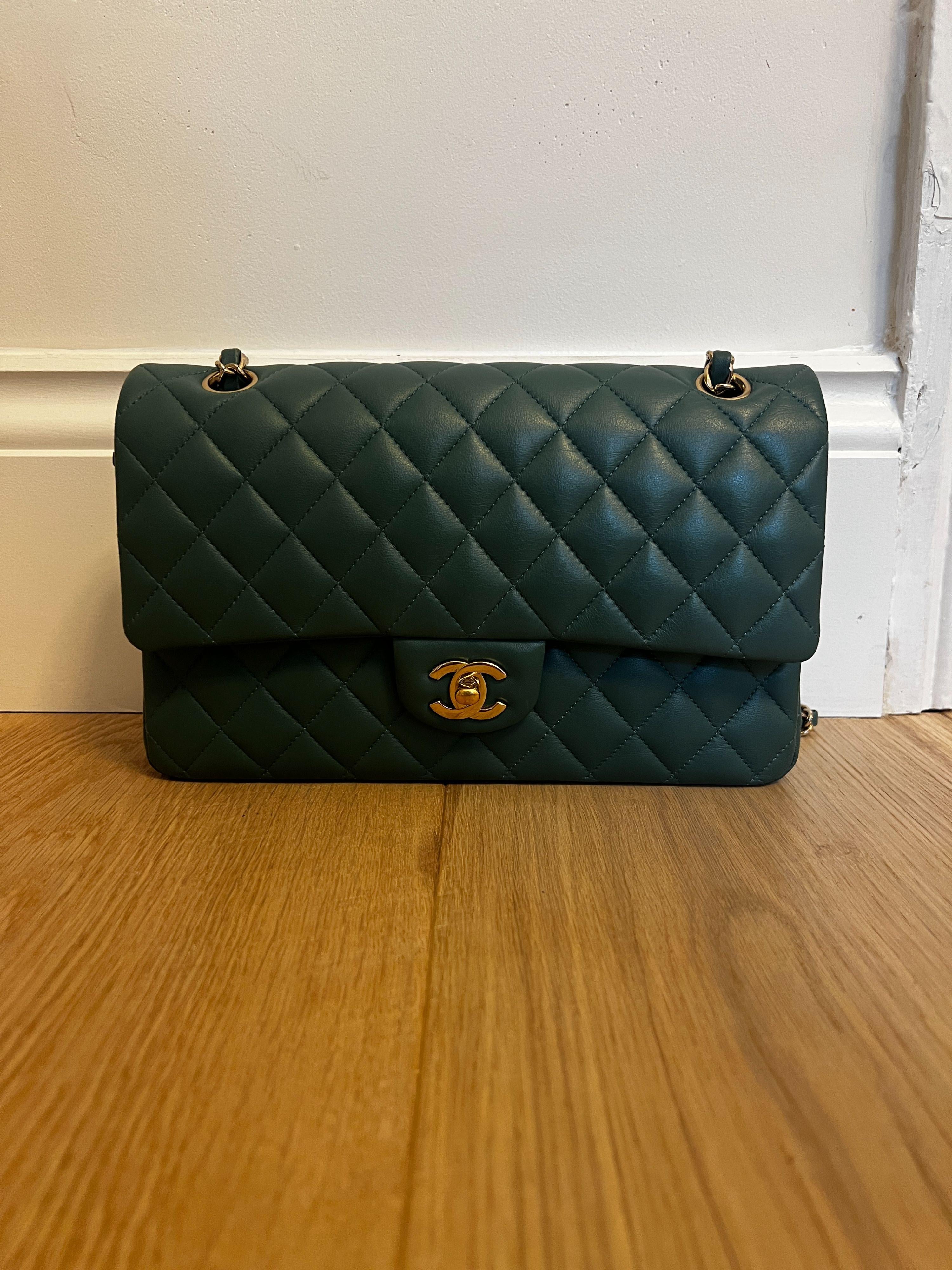Chanel Teal Green Medium Quilted Flap Bag