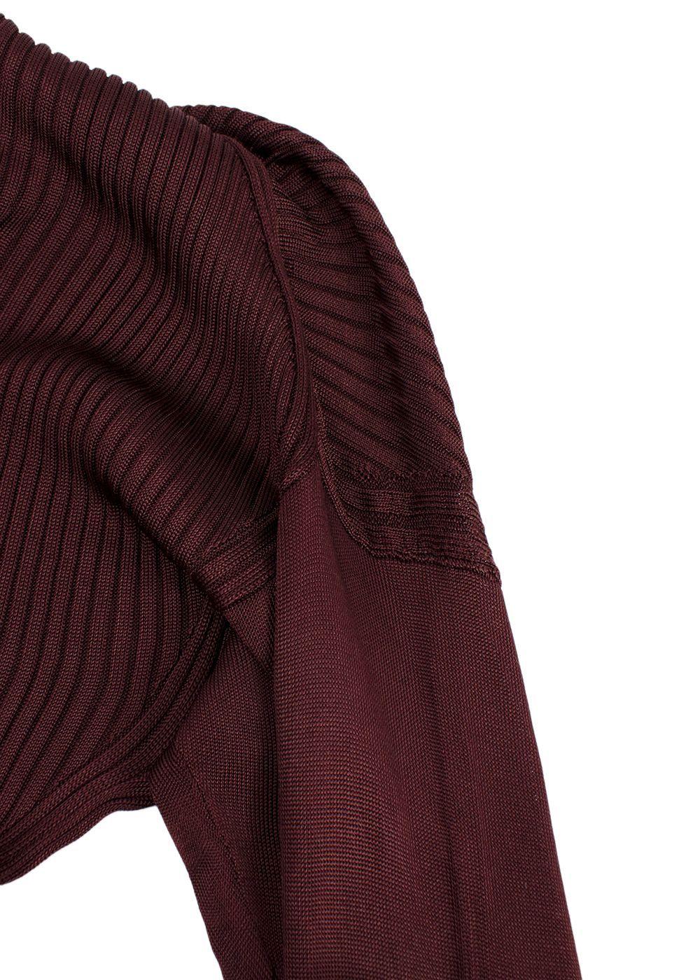 Bottega Veneta Burgundy Long Sleeve Ribbed Turtleneck Top