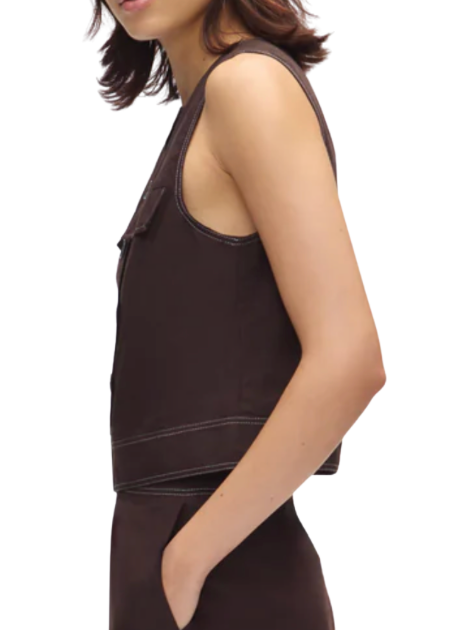 Aligne Summer Linen Mix Button Top in Chocolate