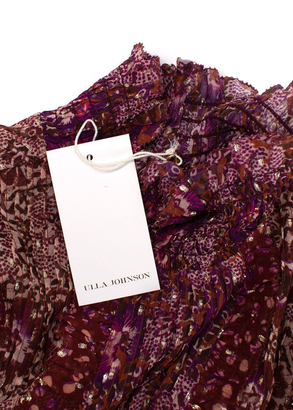 Ulla Johnson Burgundy Patterned Sheer Silk Elita Blouse