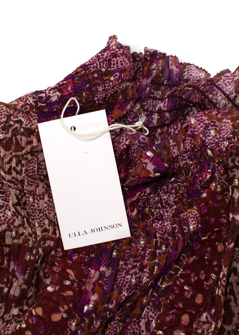 Ulla Johnson Burgundy Patterned Sheer Silk Elita Blouse