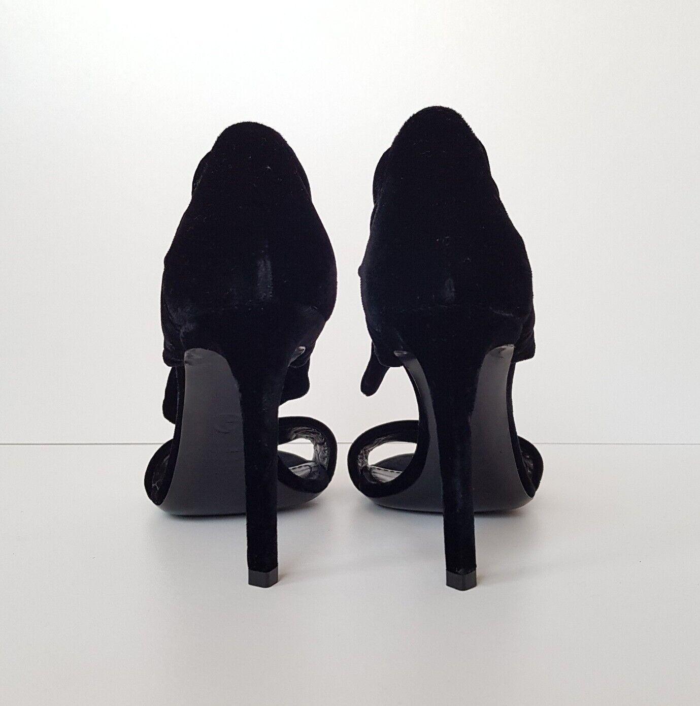 Black Velvet Bow Trim Sandals