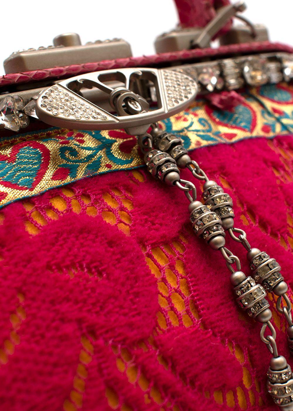Vintage Embellished Pink Lace and Snake Skin Handbag