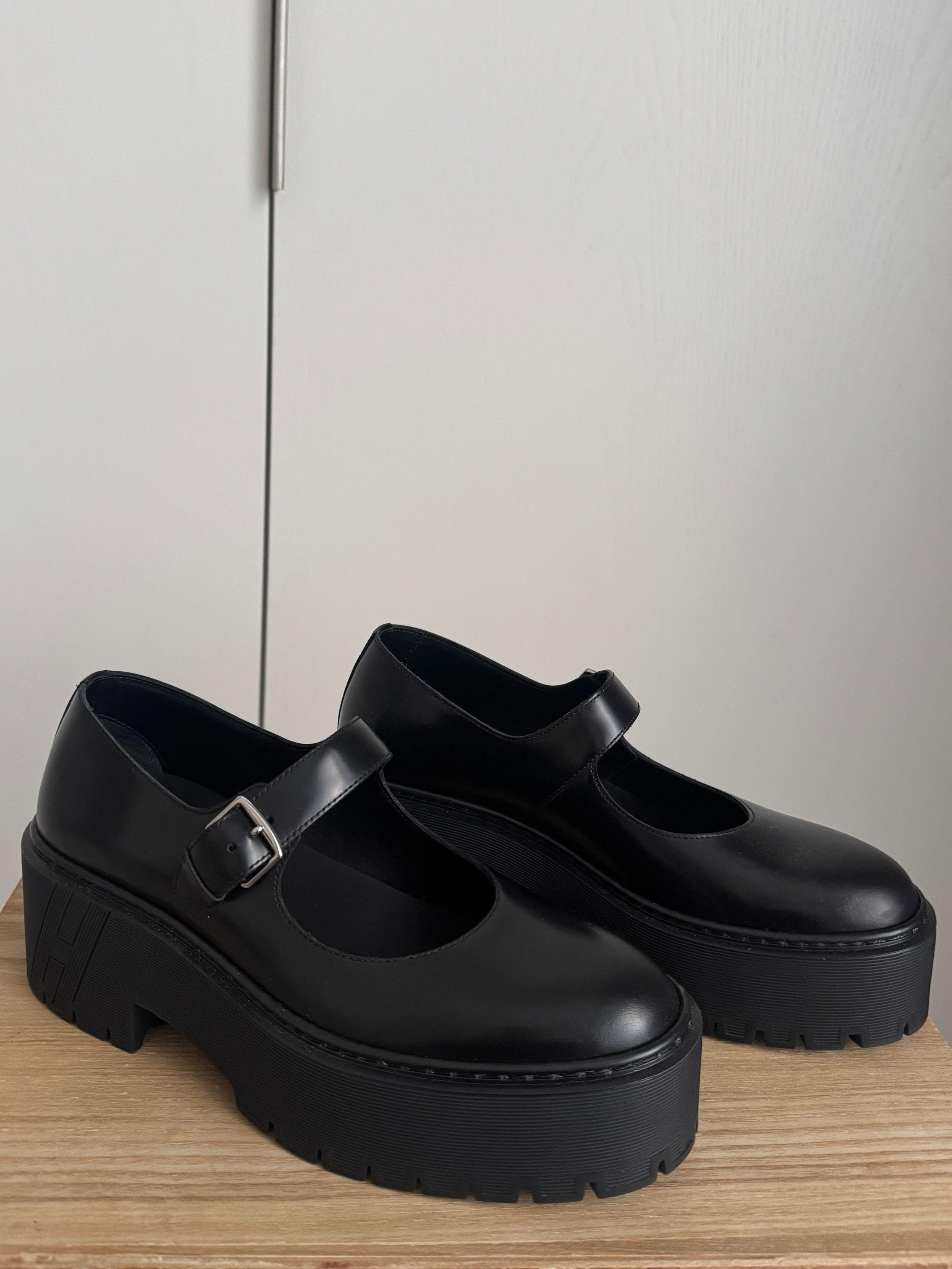 Hermes Black Leather Richelieus Hoxton  Platform Mary Janes